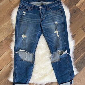 Hollister Boyfriend Distressed Ultra Low Rise Blue Jeans Size 5 /27